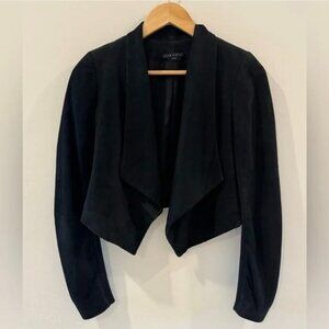 Alice + Olivia Harvey Open Front Goat Suede Leather Jacket | Women's Small Black